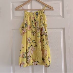 New York & Company Yellow Floral Halter Top